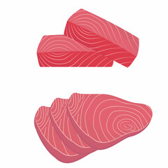 Tuna fish in section, color vector isolated illustration