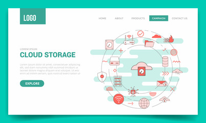 cloud storage concept with circle icon for website template or landing page homepage