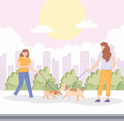 Fototapeta premium women with pets in street