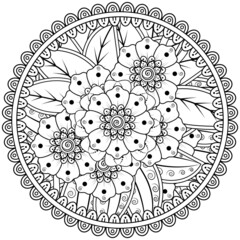 mehndi flower decorative ornament in ethnic oriental style, doodle ornament, outline hand draw.