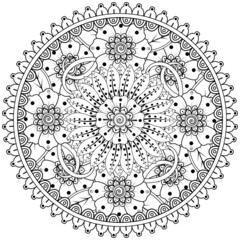 mehndi flower decorative ornament in ethnic oriental style, doodle ornament, outline hand draw.