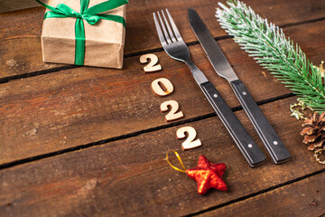 cutlery festive table setting christmas fork knife meal on the table copy space food background rustic 