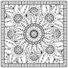 mehndi flower decorative ornament in ethnic oriental style, doodle ornament, outline hand draw.