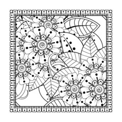mehndi flower decorative ornament in ethnic oriental style, doodle ornament, outline hand draw.