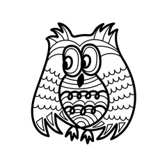 Owl coloring book page. Hand drawn vector illustration for kids