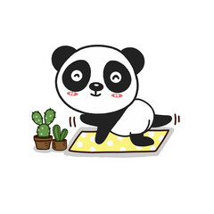 Cute Panda meditating with yoga.Cute cartoon character.