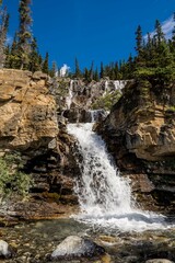 beautiful cascading waterfall. Tangle Creek waterfalls in Jasper National Park, Alberta, Canada