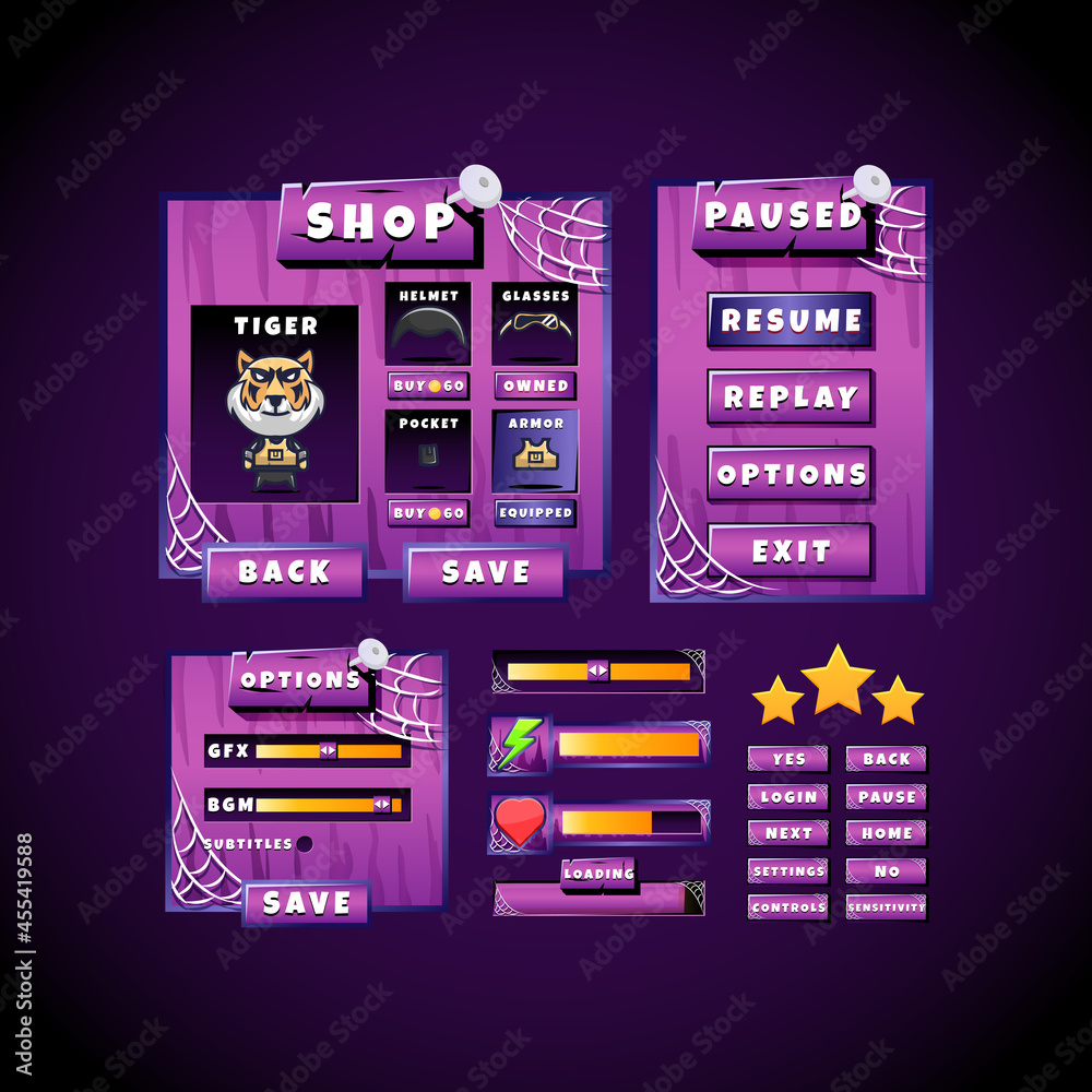 Wall mural scary violet halloween game ui board pop up interface collection set
