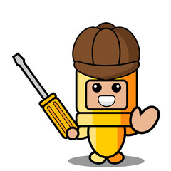 vector cartoon character cute gun bullet doodle mascot costume holding screwdriver