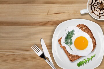 Tasty Egg Sandwiches and coffee for healthy breakfast.