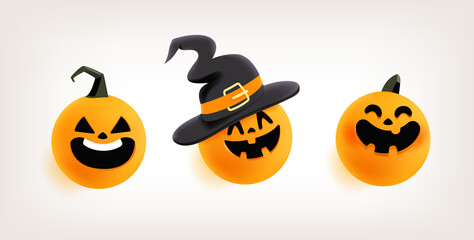 Cute cartoon style vector pumpkins set isolated on white background