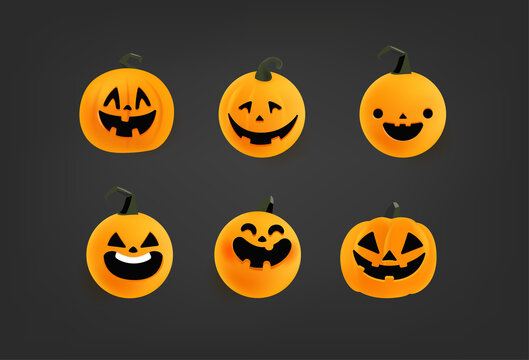 Cute 3d pumpkins cartoon characters vector set