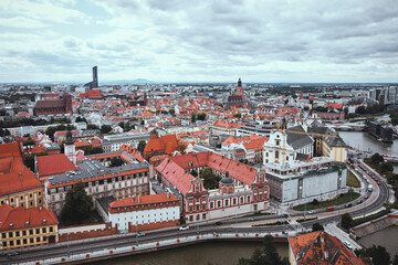 Naklejka na ściany i meble Wroclaw city panorama. Old town in Wroclaw, aerial view