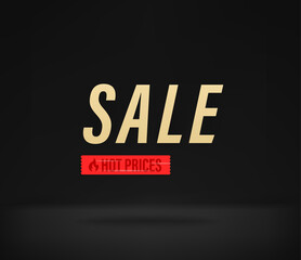 Sale banner on black background. Hot prices