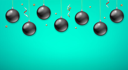 Holiday greeting card template with black baubles