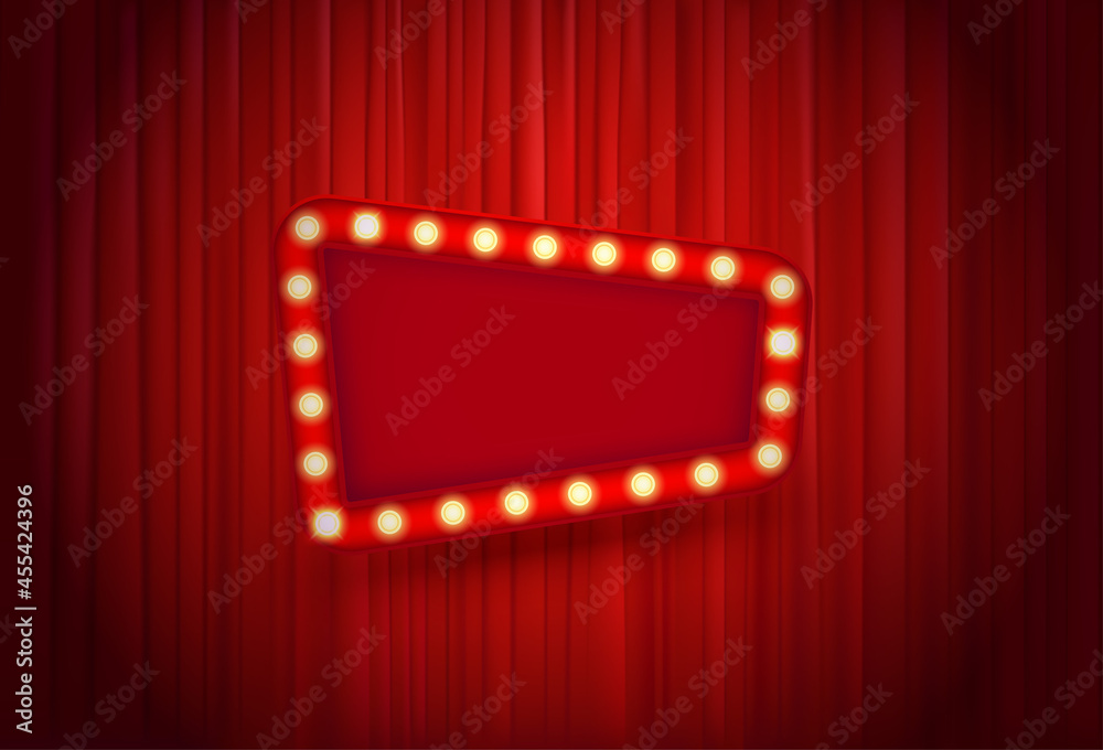 Aufkleber Red curtain and empty illuminated frame. Copy space for a text