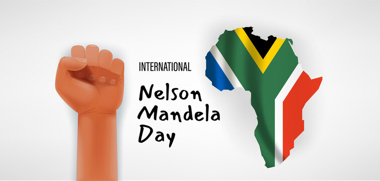 International Nelson Mandela Day Vector Concept With Flag And Africa Continent Silhouette