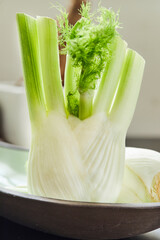 Fennel in plate ready for cooking in the kitchen