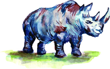 Fototapeta premium rhino watercolor java badak illustration vector white background isolated 