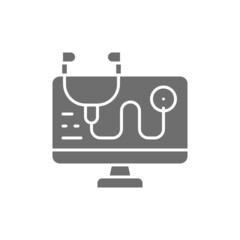 Obraz premium Computer treatment, antivirus, online consultant grey icon.