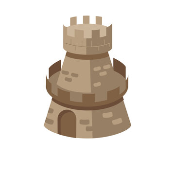 Isometric view of the castle tower. Vector illustration of an old building.