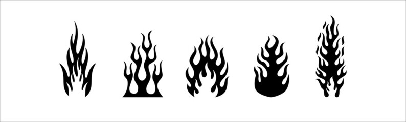 Fire flame tribal vector silhouette set. Fire blaze pattern vector illustration.