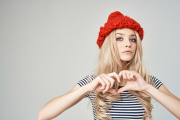 beautiful woman in fashionable clothes Red Hat cropped view glamor