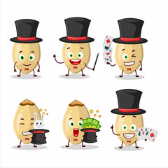 A pine nuts Magician cartoon character perform on a stage