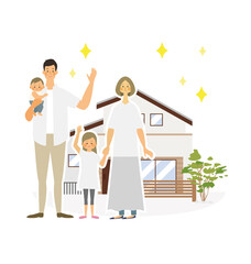 新築マイホームと家族のベクターイラスト