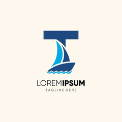 Letter T Sailor Boat Logo Design Vector Icon Graphic Emblem Illustration Background Template