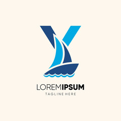 Letter Y Sailor Boat Logo Design Vector Icon Graphic Emblem Illustration Background Template