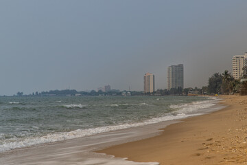 The Cha Am beach view in tropical on a sunny day. Vacation trip,  Summer beach vacation, No focus, specifically.
