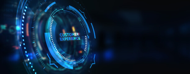 Business, Technology, Internet and network concept. Technology future. virtual display button: Customer Experience. 3d illustration