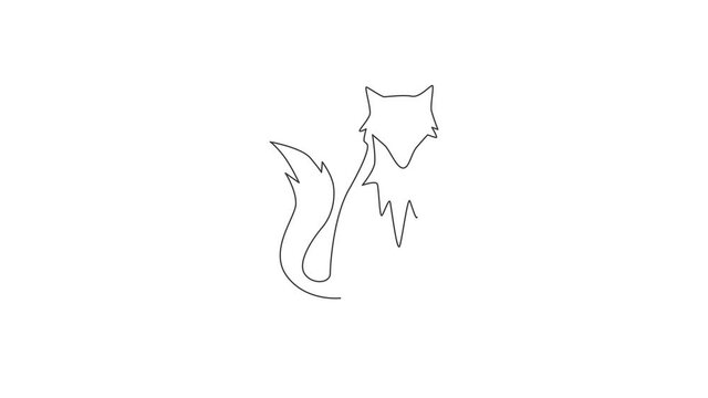 Animated self drawing of single continuous line draw cute fox corporate logo identity. Mammals zoo animal icon concept. Full length one line animation illustration.
