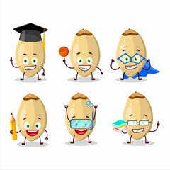 School student of pine nuts cartoon character with various expressions