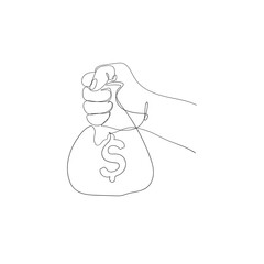 continuous line drawing money bag illustration vector isolated