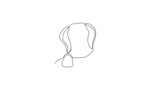 Animation of one single line drawing of simple cute beagle puppy dog head icon. Pet shop logo emblem vector concept. Continuous line self draw animated illustration. Full length motion.