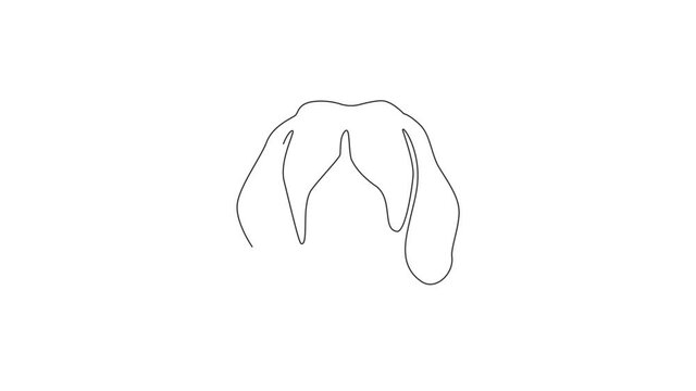 Animated self drawing of one continuous line draw simple cute beagle puppy dog head icon. Mammals animal logo emblem vector concept. Full length single line animation illustration.