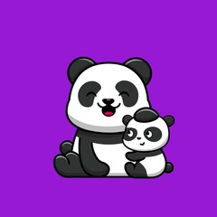 Obraz na płótnie Canvas Cute Panda Mother With Baby Panda Cartoon Vector Icon Illustration. Animal Nature Icon Concept Isolated Premium Vector. Flat Cartoon Style