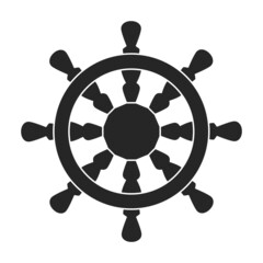 Obraz premium Ship wheel black vector of icon.Black vector icon helm of ship. Isolated illustration of wheel boat on white background.