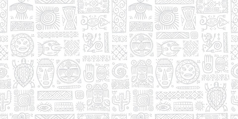 Ethnic mexican decor. Handmade Seamless Pattern for your design. Tribal tattos elements