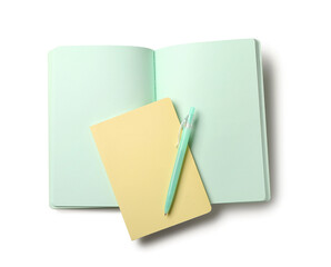 Stylish notebooks and pen on white background