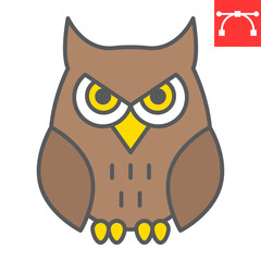 Owl color line icon, bird and halloween, owl vector icon, vector graphics, editable stroke filled outline sign, eps 10.
