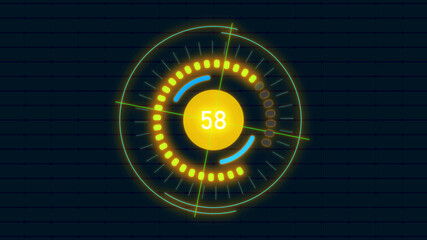 abstract colorful HUD radar animation on black background. Radar Screen Detected for Battle. Radar HUD With Object On Screen. Futuristic HUD Navigation monitor, Sonar Detect Battle Ship