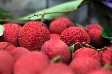 Closeup fresh Lychee fruit (Litchi chinensis Sonn), Thai fruit Linchee  background.