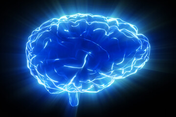 Human brain isolated on black background - 3D illustration