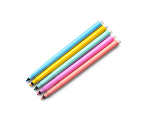 Colorful markers on white background