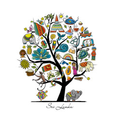 Sri Lanka travel, art tree for your design - obrazy, fototapety, plakaty