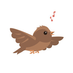 Little flying sparrow on a white background. Template for design and decoration. Vector isolated cartoon bird illustration