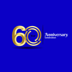 Obraz premium 60 Anniversary celebration design on luxury royal blue background. Vector festive illustration. Birthday or wedding party event decoration.